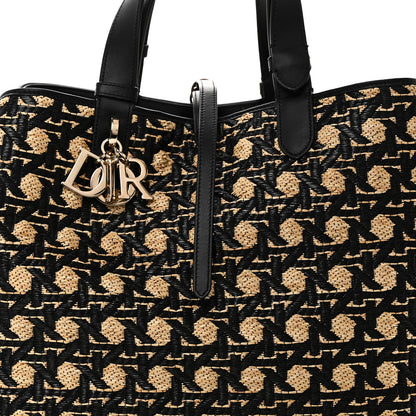 Christian Dior Raffia Calfskin Cannage Large Toujours Black Beige 9 of 11