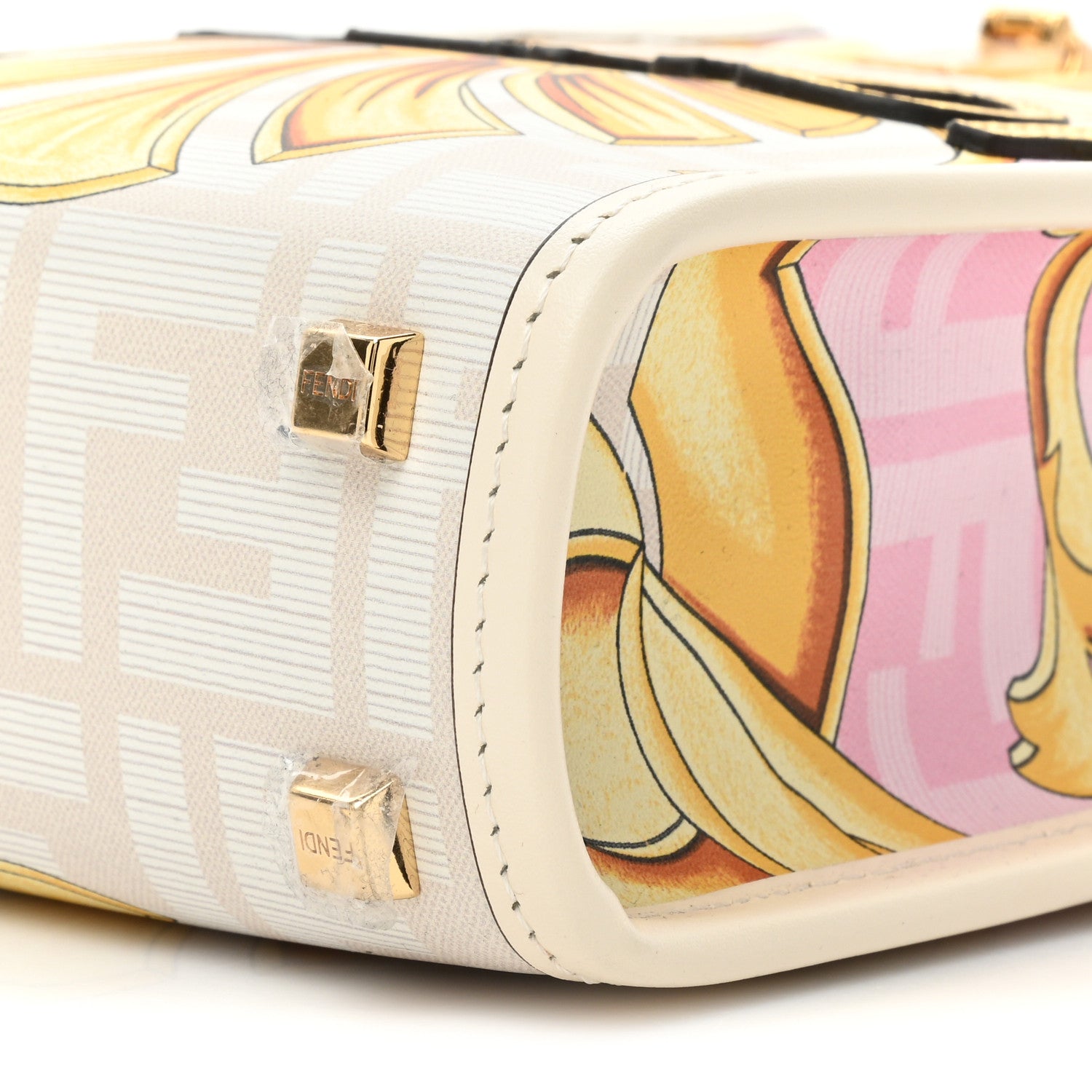 Fendi X VERSACE Calfskin Plexiglass Fendace FF Baroque Mini Fendi Sunshine Shopper Tote Gold Rosa White Ice Ciad 8 of 9