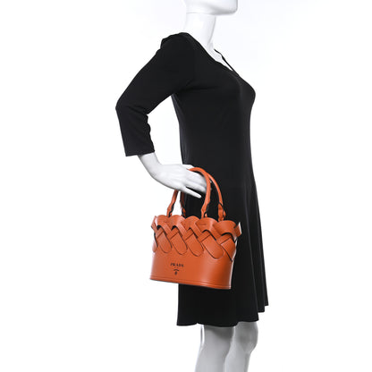 Prada Vitello Intreccio Tote Bag Papaya Black 2 of 10