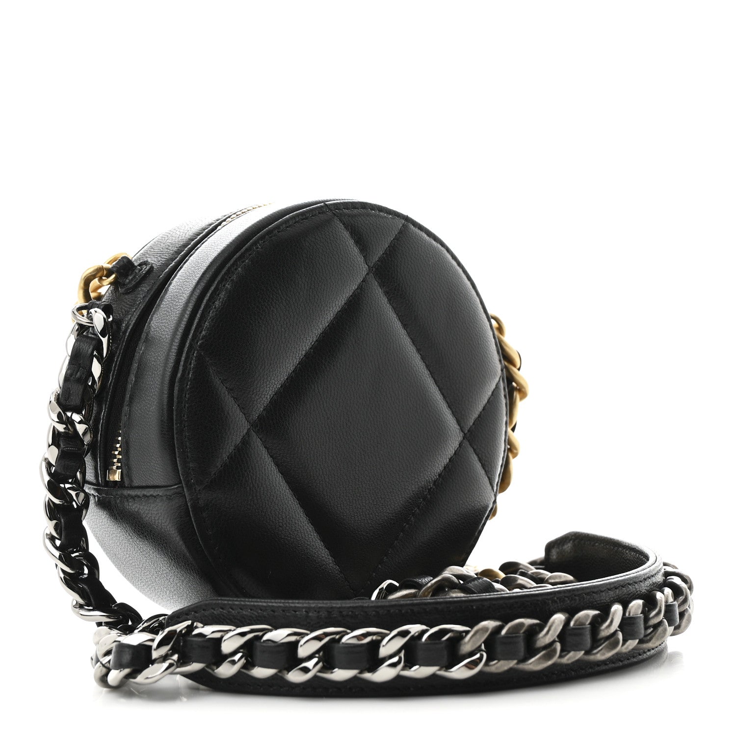 Chanel Lambskin Quilted Chanel 19 Round Clutch With Chain  Black 3 of 10