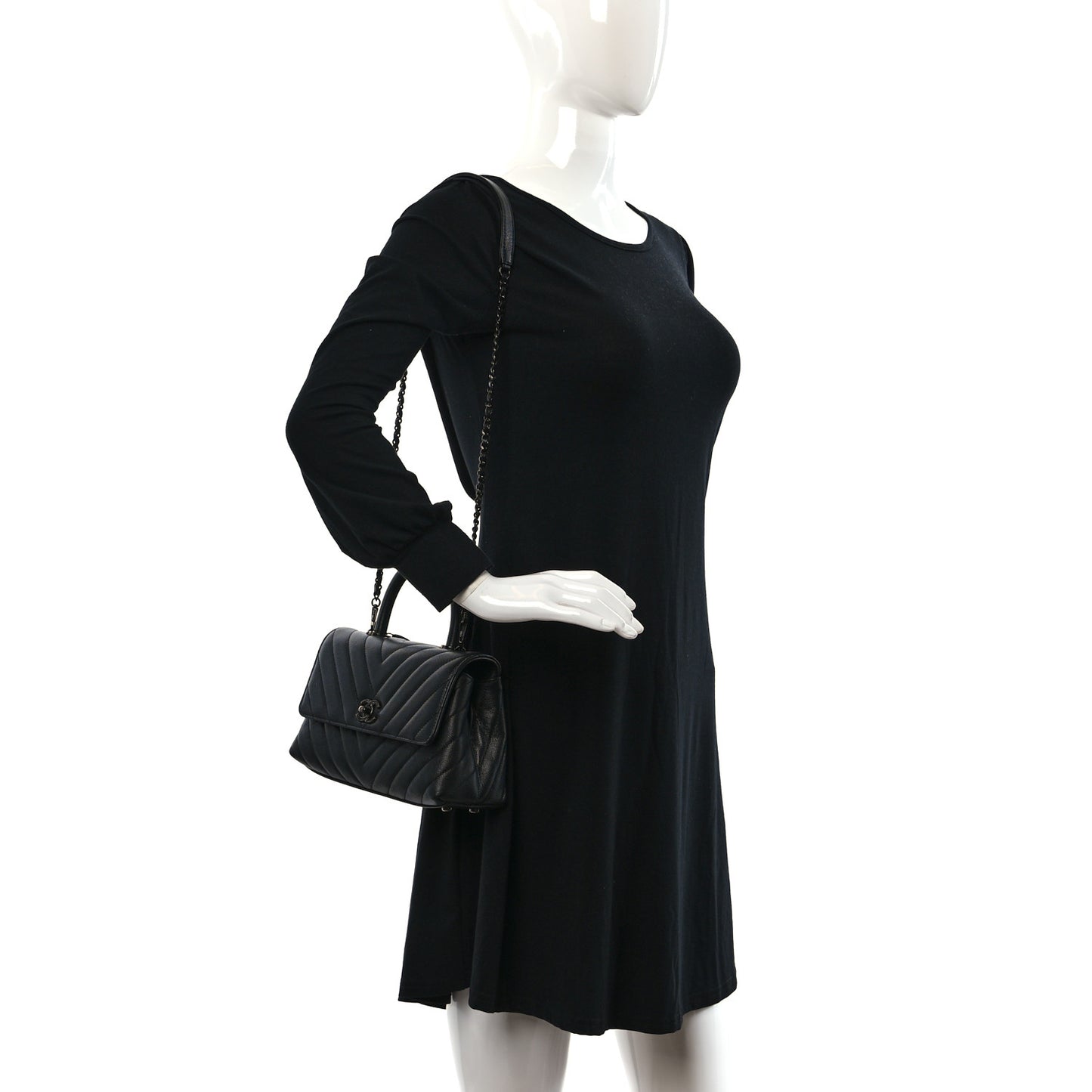 Caviar Chevron Quilted Mini Coco Handle Flap So Black