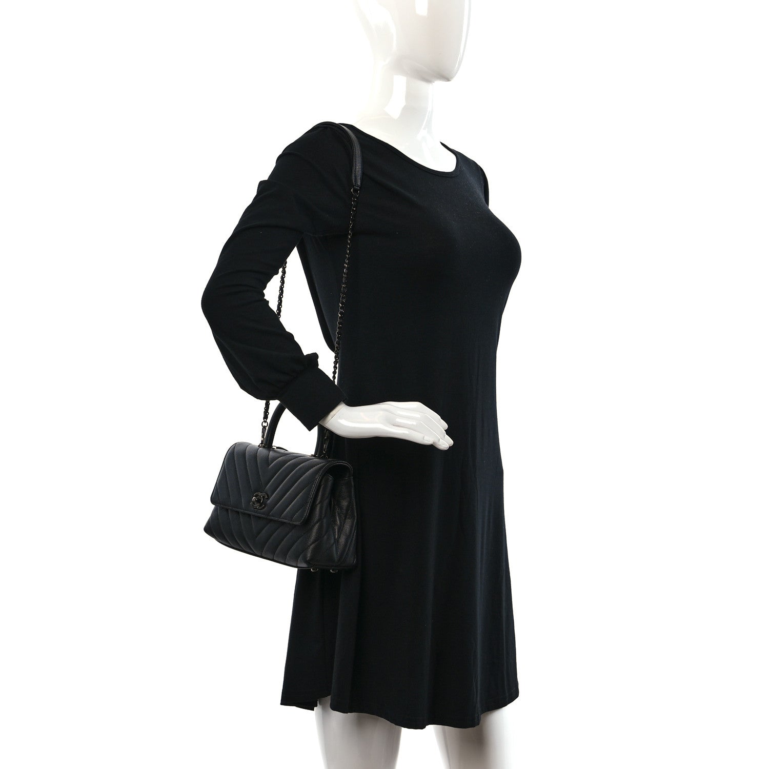 Chanel Caviar Chevron Quilted Mini Coco Handle Flap So Black 2 of 10