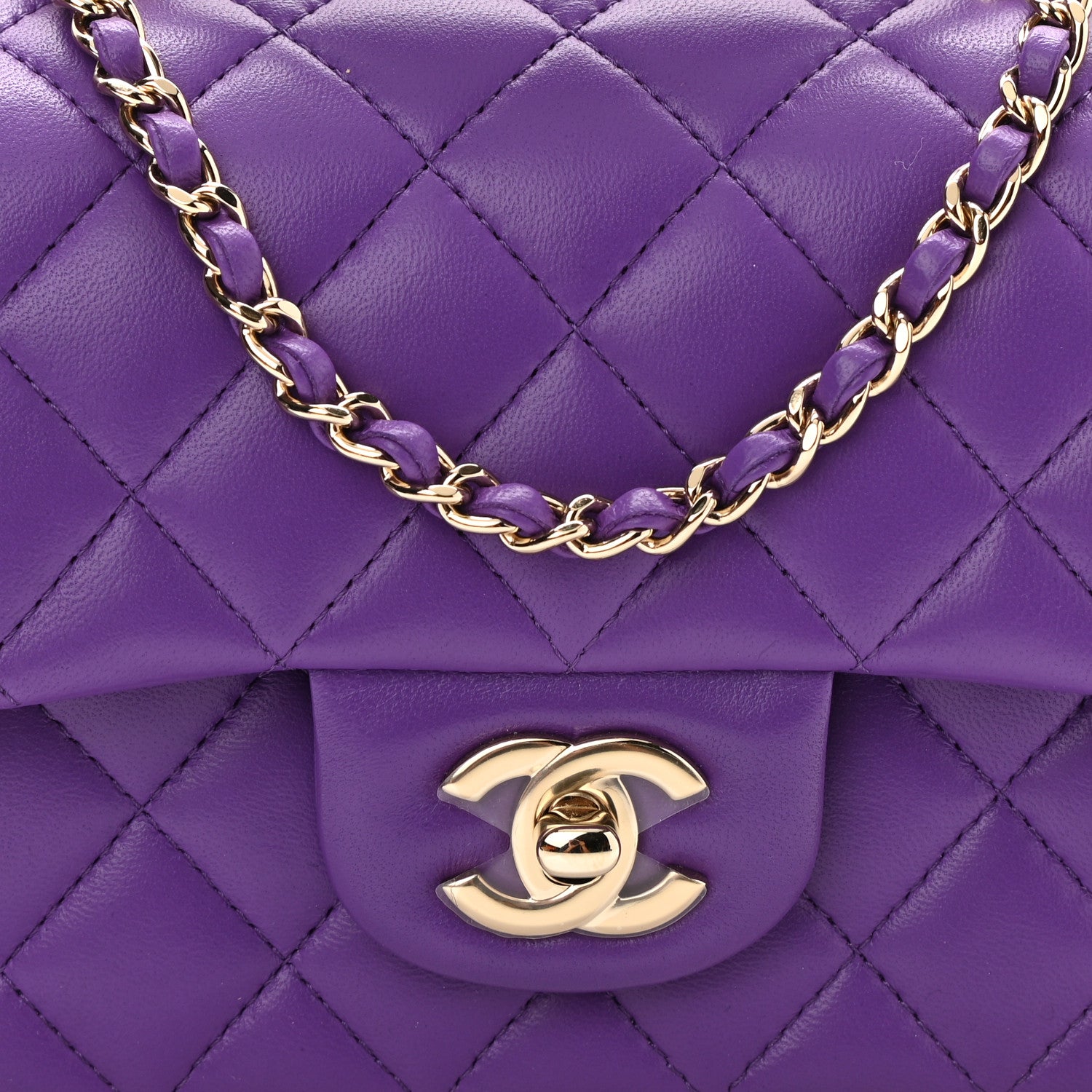 Chanel Lambskin Quilted Mini Top Handle Rectangular Flap Purple 8 of 11