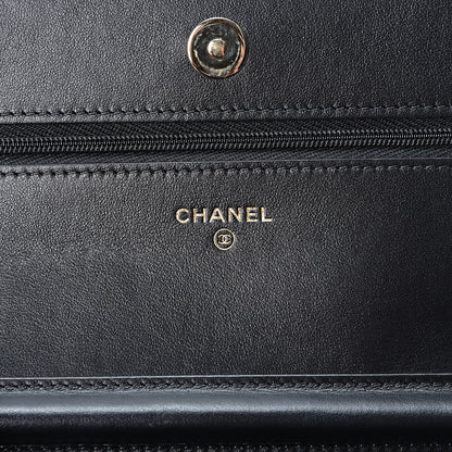 Chanel Tweed Quilted Wallet On Chain WOC Black Ecru White 5 of 10