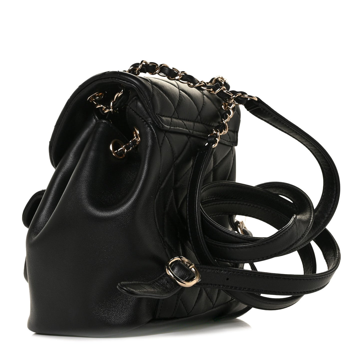 Lambskin Quilted Small Duma Drawstring Backpack Black