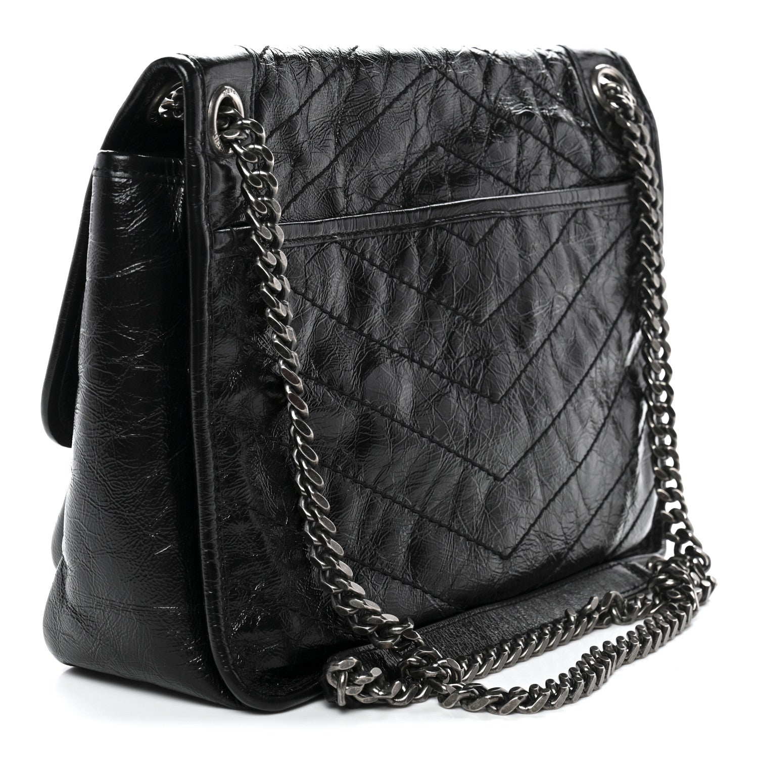 Saint Laurent Crinkled Calfskin Matelasse Monogram Medium Niki Chain Satchel Black 3 of 11