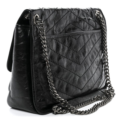 Saint Laurent Crinkled Calfskin Matelasse Monogram Medium Niki Chain Satchel Black 3 of 11