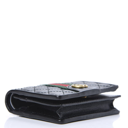 Gucci Calfskin Web Trapuntata GG Marmont Card Case Wallet Black 4 of 9