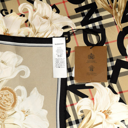 Burberry Silk Check Lillies Square Scarf Archive Beige 3 of 3