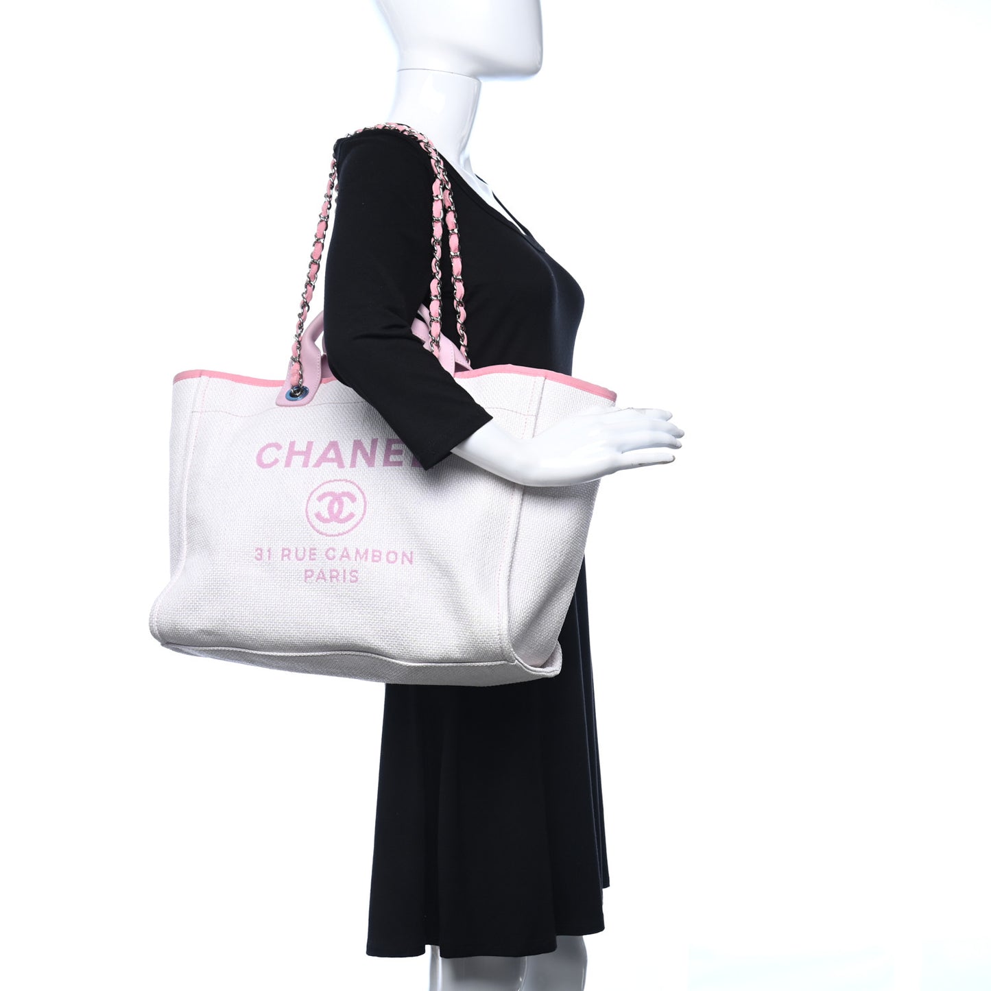 Woven Straw Raffia Medium Deauville Tote Pink