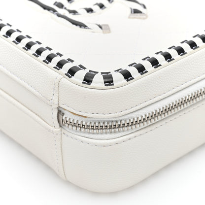 Chanel Caviar Quilted Striped Small CC Filigree Vanity Case White Black 10 of 10