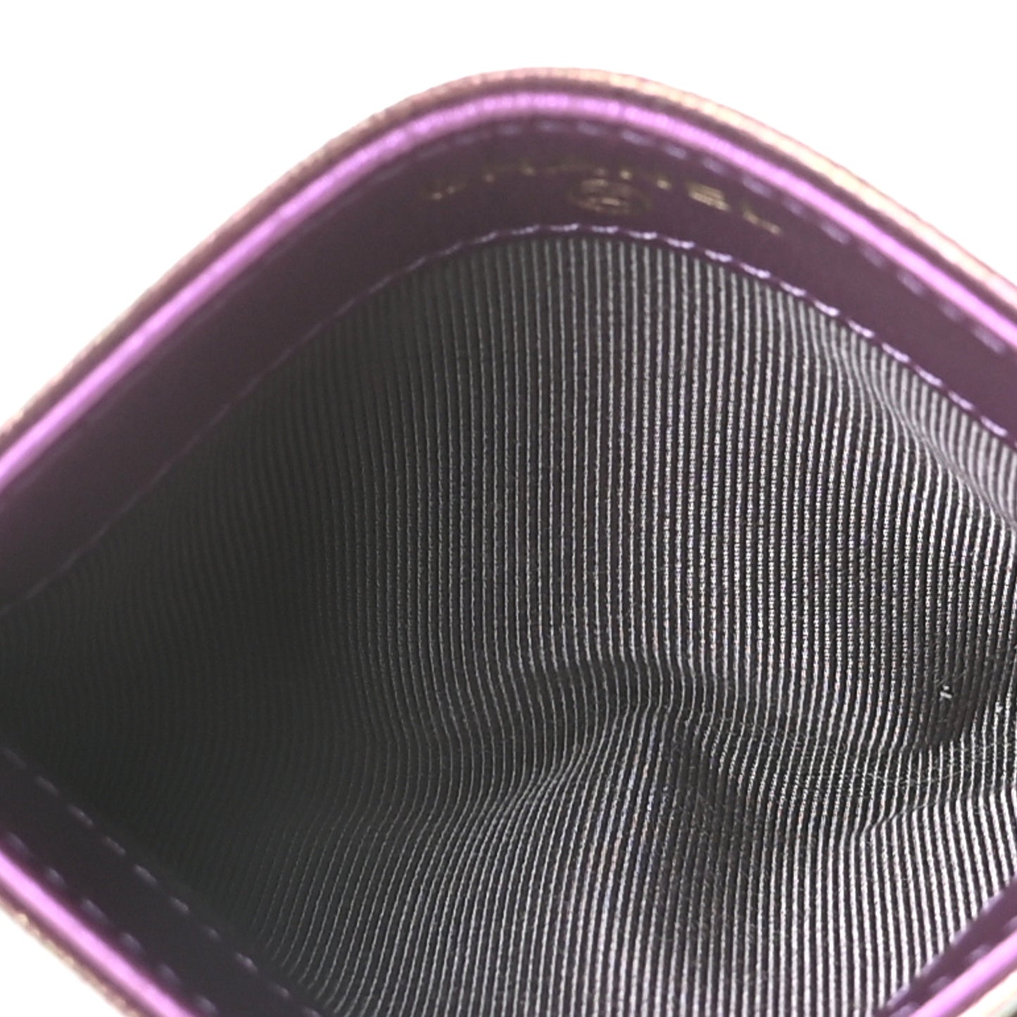 Iridescent Lambskin Quilted Card Holder Purple