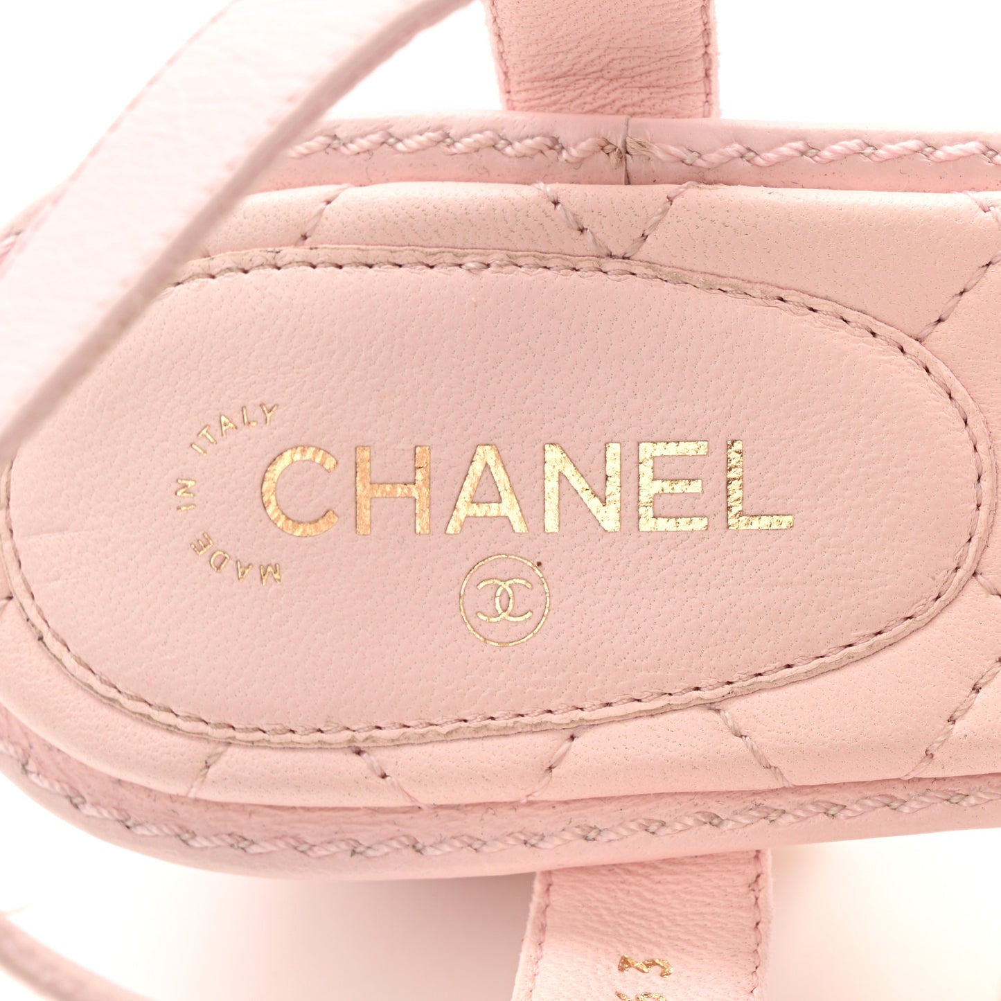 Lambskin Chain CC Logo Thong Sandals 38.5 Light Pink