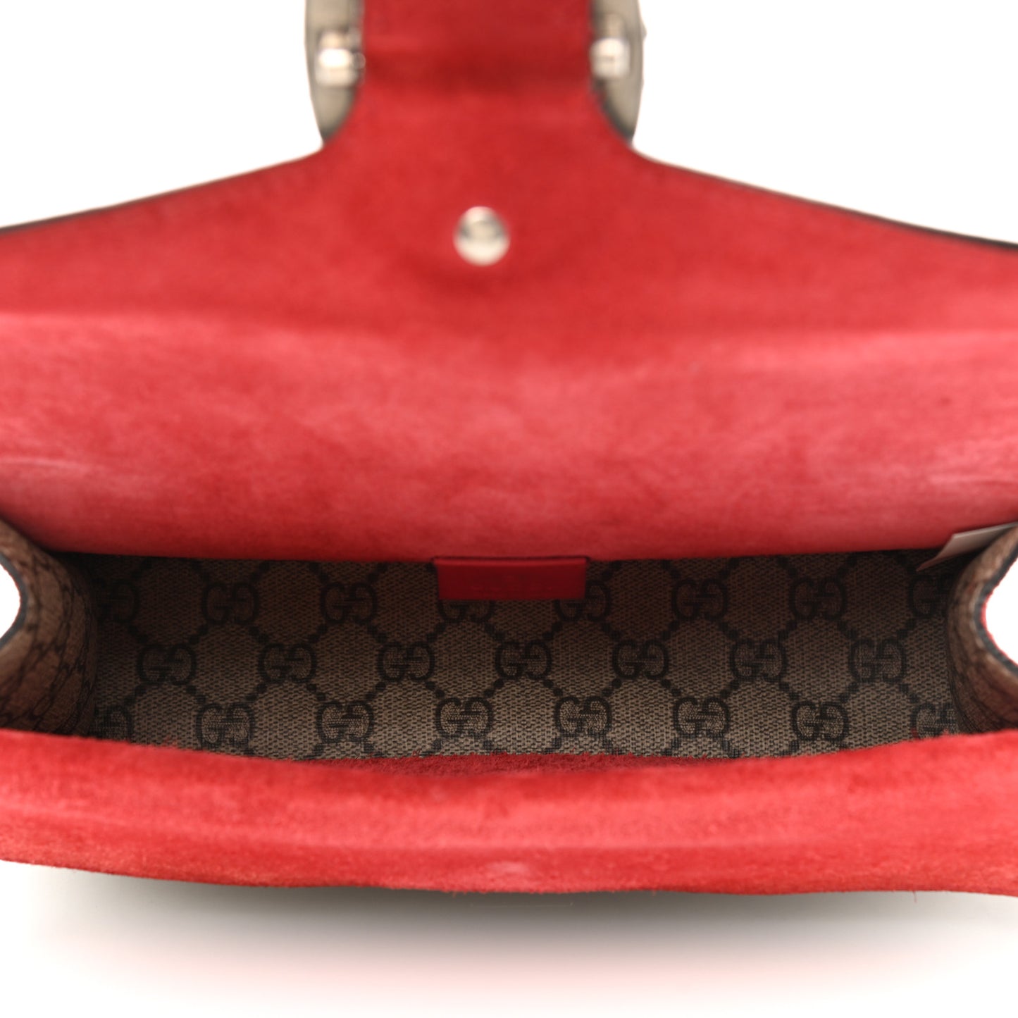 GG Supreme Monogram Suede Crystal Small Dionysus Shoulder Bag Beige Ebony Vulcanic Red