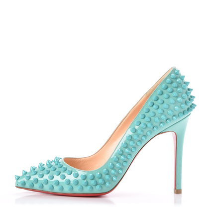 Christian Louboutin Patent Pigalle Spikes 100 Pumps 36 Turquoise 1 of 7
