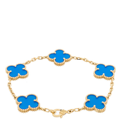 Van Cleef & Arpels 18K Yellow Gold Blue Agate 5 Motifs Vintage Alhambra Bracelet 4 of 9
