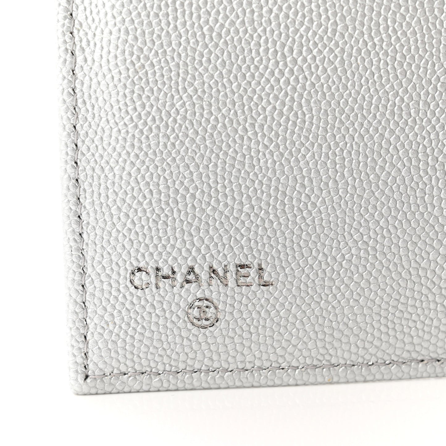 Metallic Caviar Chevron Quilted Mademoiselle Vintage Flap Wallet Silver