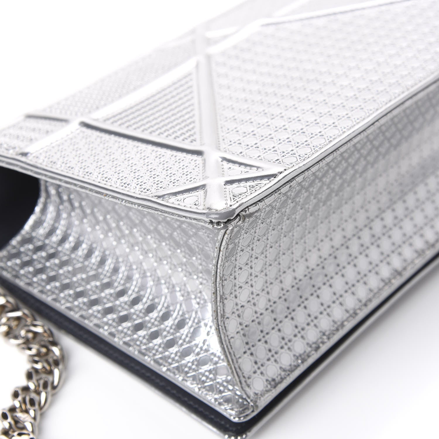 Christian Dior Metallic Patent Micro-Cannage Medium Diorama Flap Bag Silver 10 of 12
