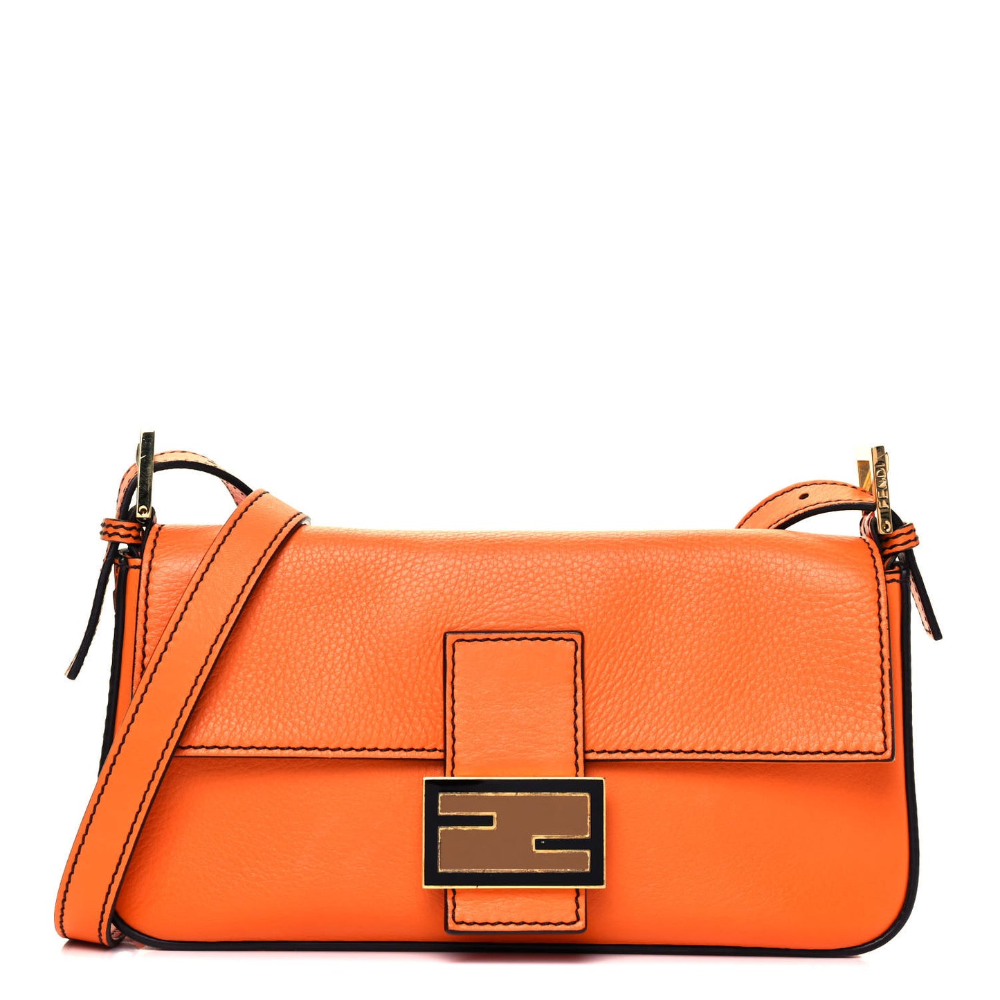 Vitello Flamingo Enamel Interchangeable Strap Baguette Orange Black Tobacco