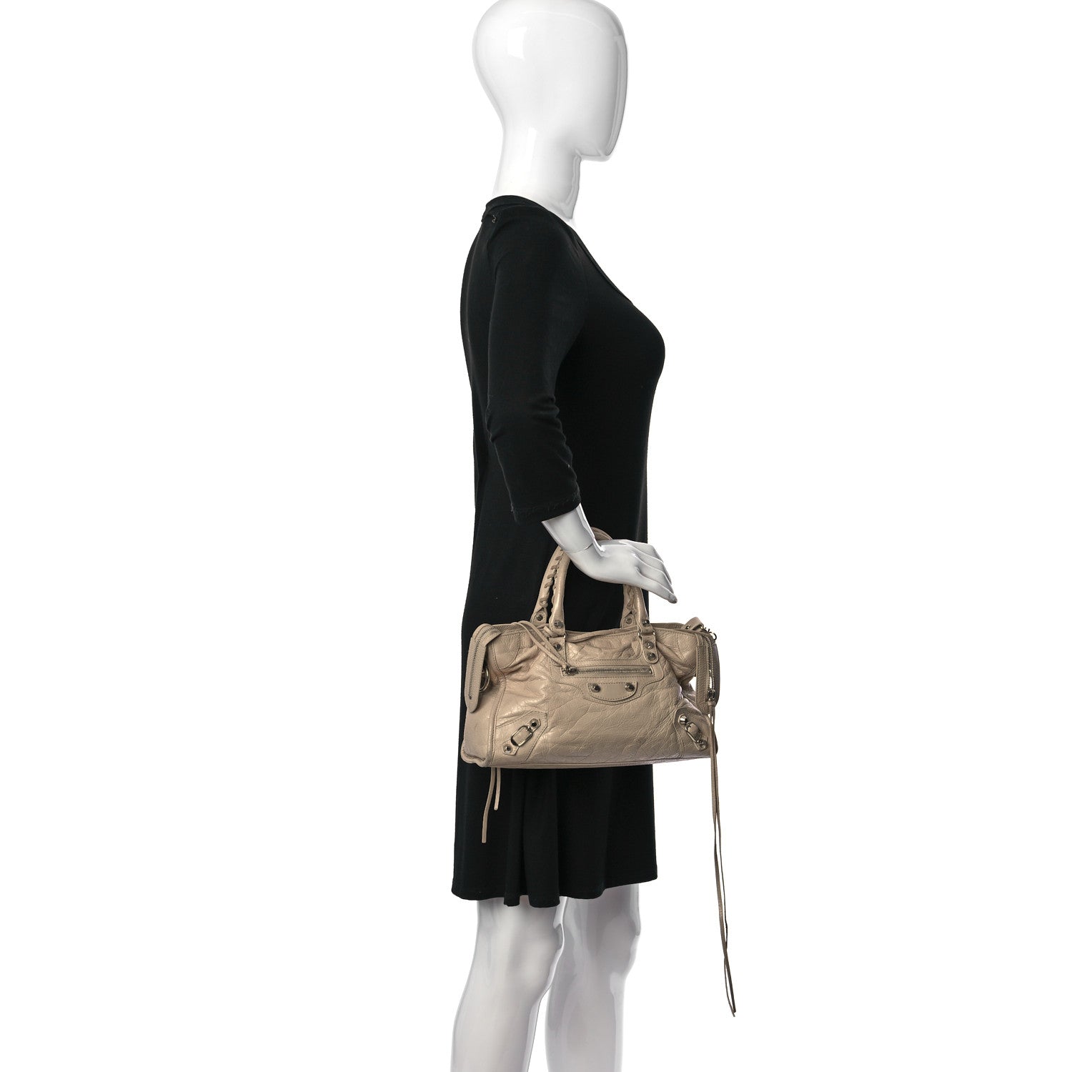 Balenciaga Agneau Classic Silver Hardware S City Logo Strap Light Beige Black 2 of 15