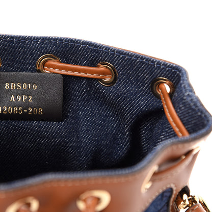 Fendi Denim Vitello King F is Fendi FF Embroidered Mini Mon Tresor Bucket Bag Blue Cuoio 10 of 11