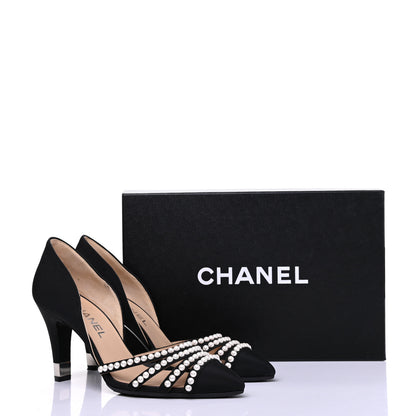 Chanel Satin Grosgrain Pearl Pumps 36.5 Black 11 of 11