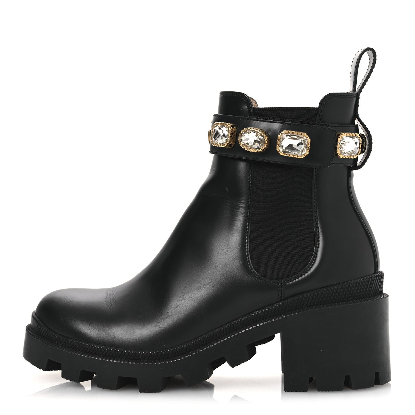 Calfskin Crystal GG Trip Chelsea Ankle Boots 35.5 Black