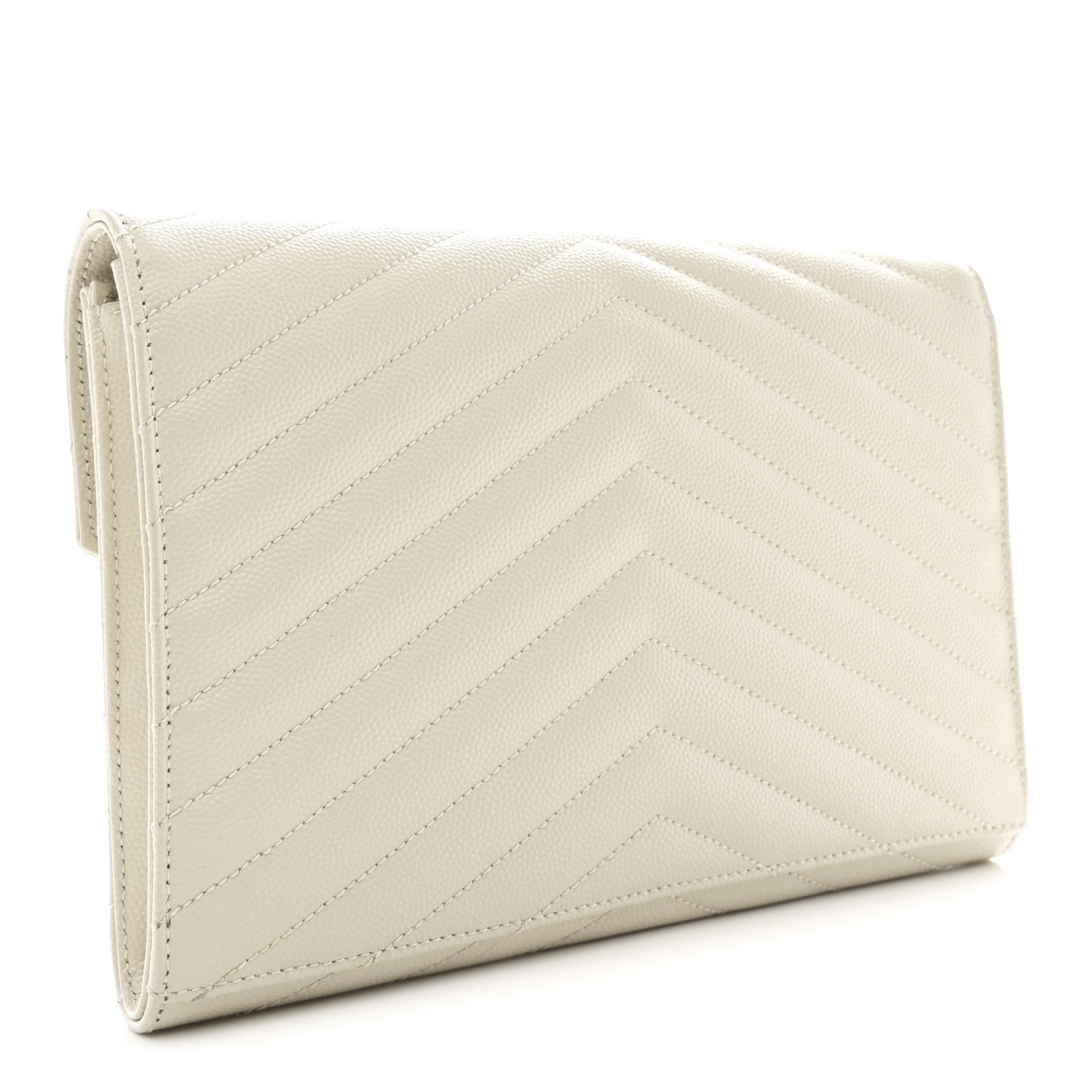 Saint Laurent Grain De Poudre Matelasse Chevron Monogram Envelope Clutch Crema Soft 3 of 8