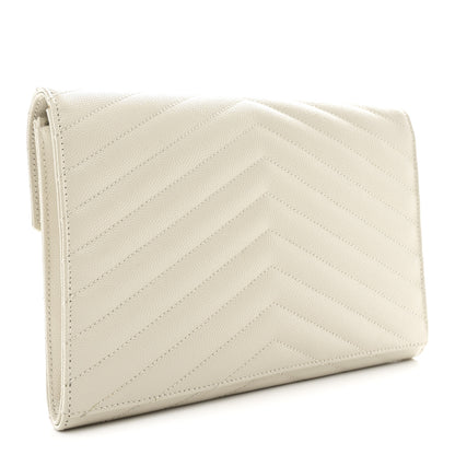 Saint Laurent Grain De Poudre Matelasse Chevron Monogram Envelope Clutch Crema Soft 3 of 8