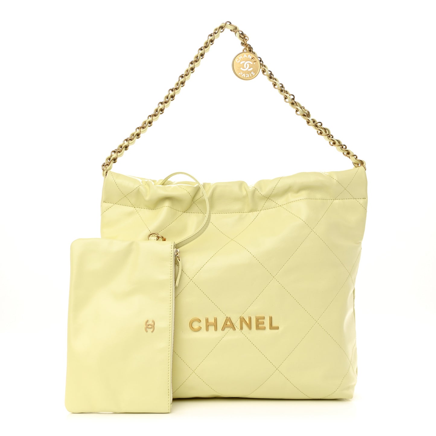Shiny Calfskin Quilted Small Chanel 22 Light Yellow