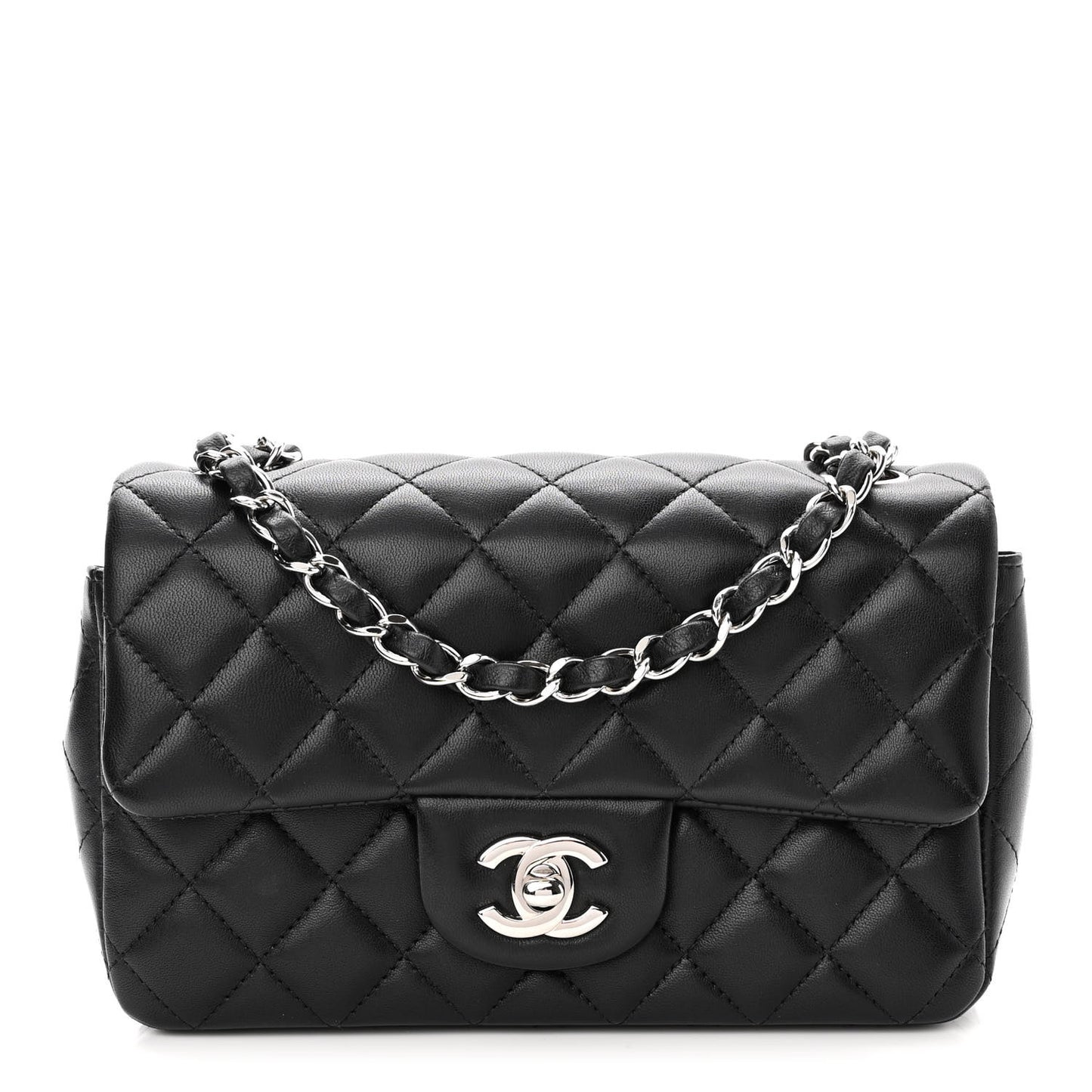 Lambskin Quilted Mini Rectangular Flap Black