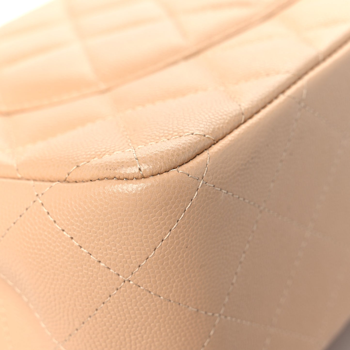 Caviar Quilted Jumbo Double Flap Beige