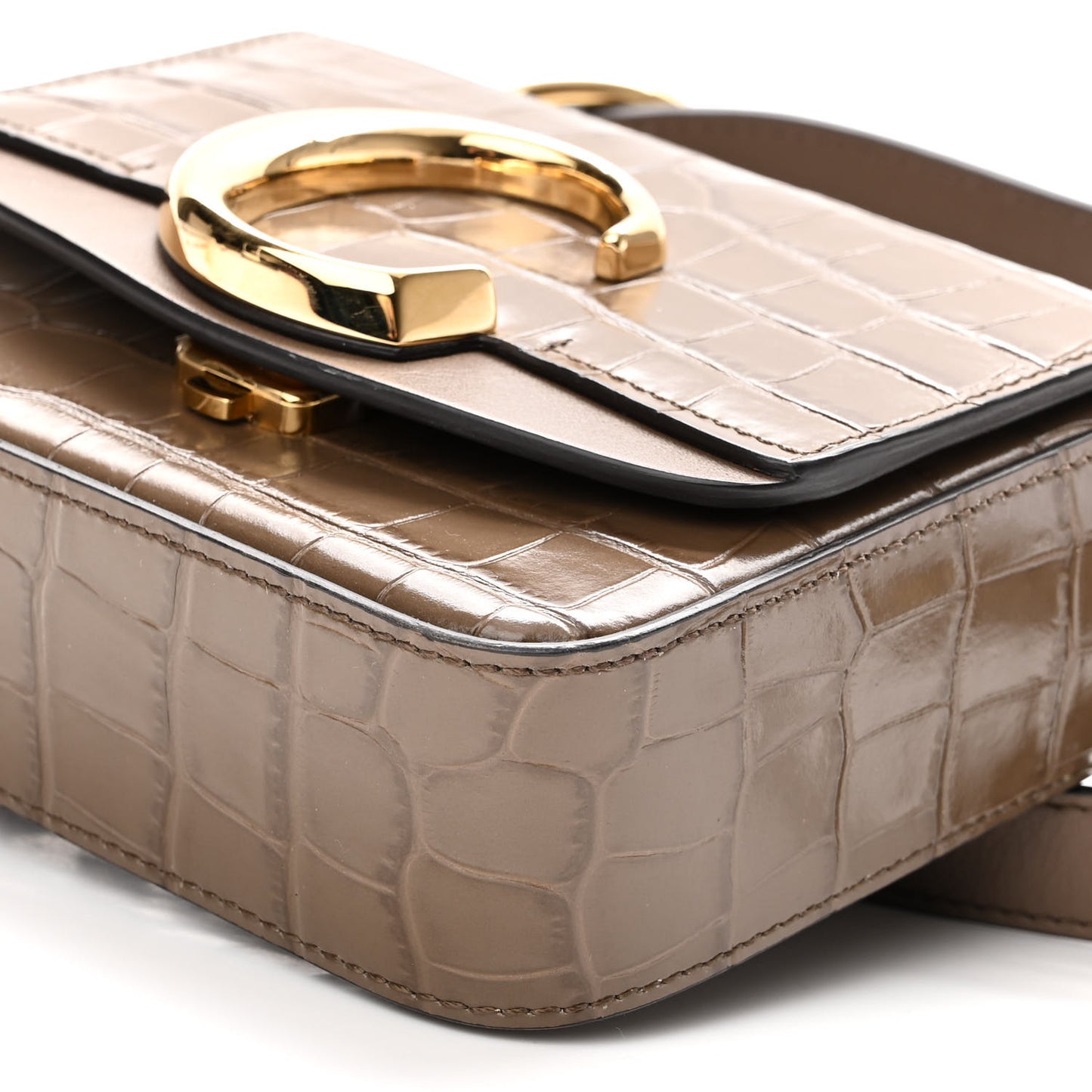Calfskin Crocodile Embossed Mini C Bag Taupe