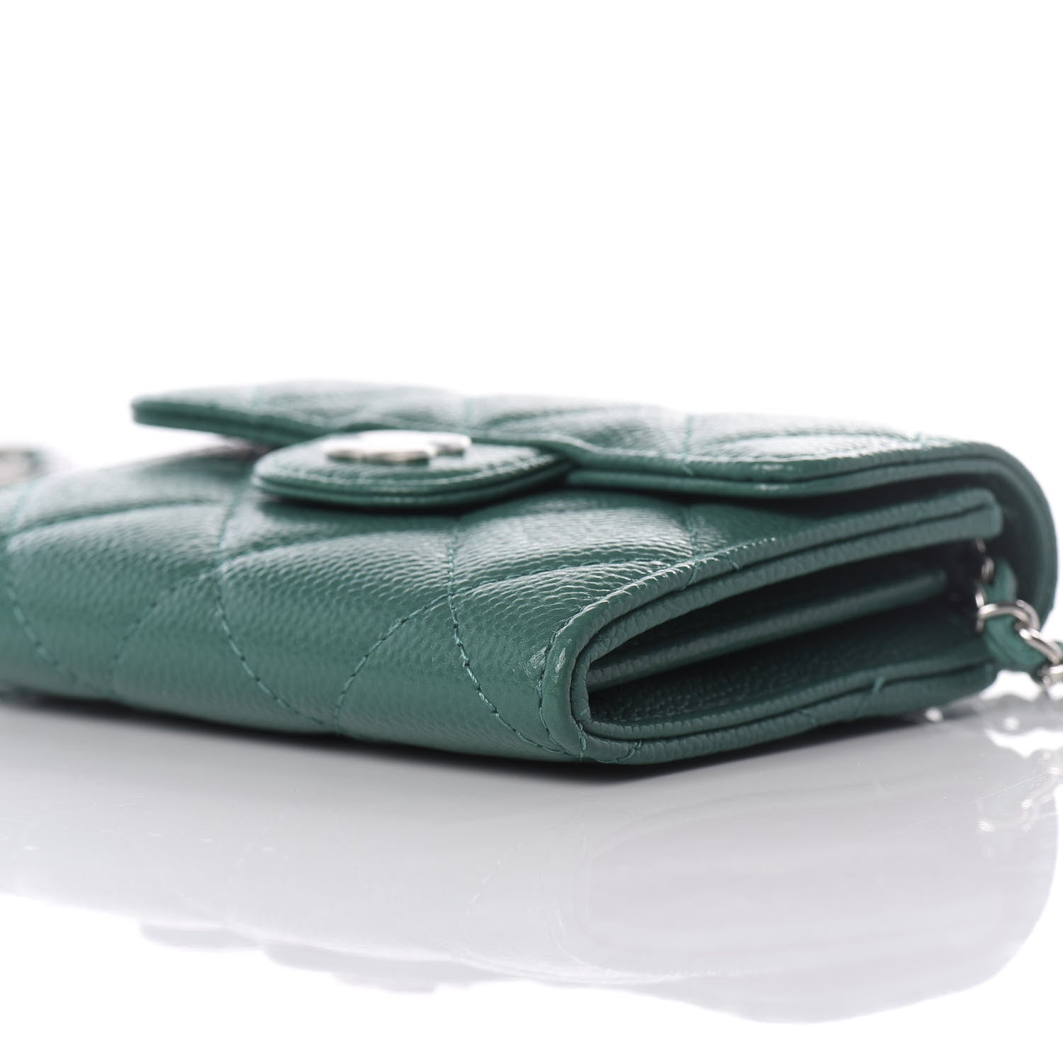 Chanel Caviar Quilted Card Holder On Chain Green 9 of 10