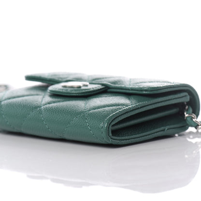 Chanel Caviar Quilted Card Holder On Chain Green 9 of 10