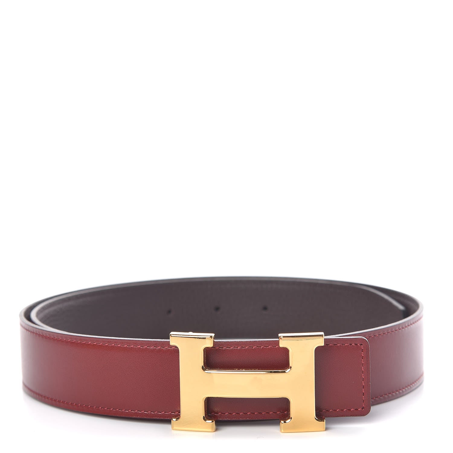 Hermes Tadelakt Togo 32mm H Belt 85 Chocolate Rouge H 1 of 7