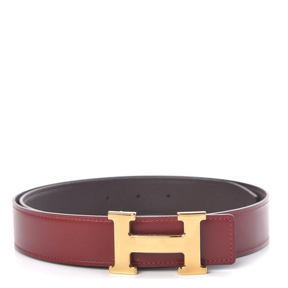 Hermes Tadelakt Togo 32mm H Belt 85 Chocolate Rouge H 1 of 7