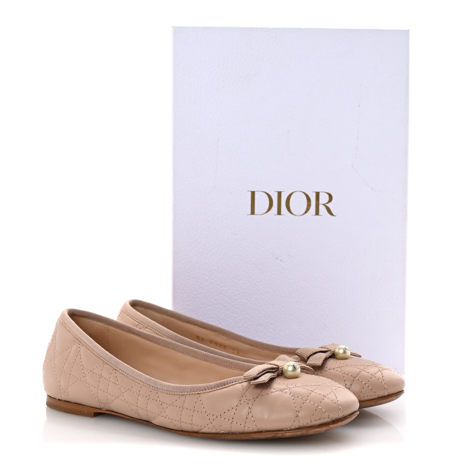 Christian Dior Calfskin Cannage Pearl Bow Ballet Flats 38 Nude 10 of 10