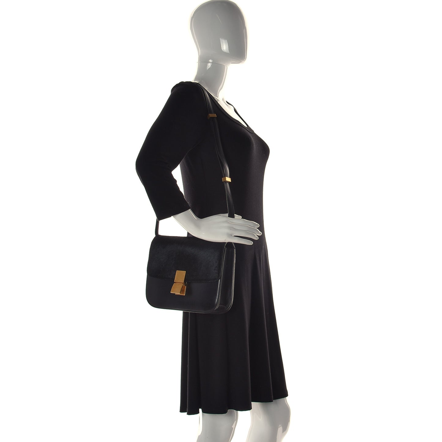 Box Calfskin Pony Hair Medium Box Flap Black