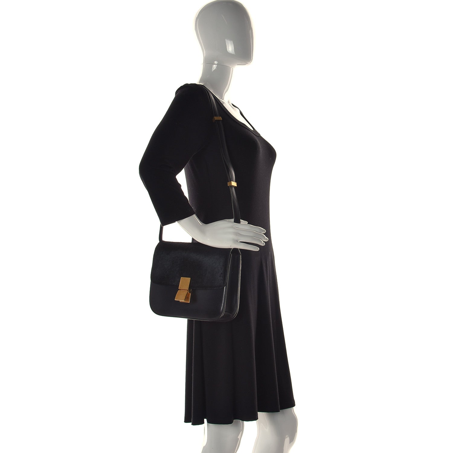 Celine Box Calfskin Pony Hair Medium Box Flap Black 3 of 10