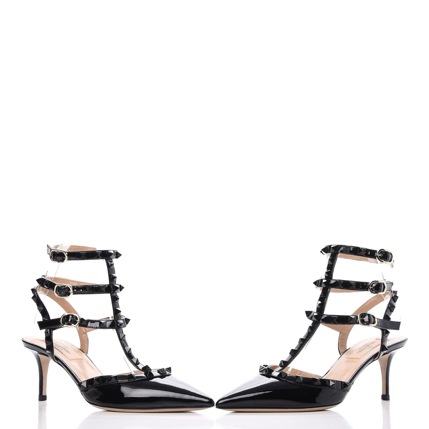 Patent Monochrome Rockstud Ankle Strap 65mm Pumps 37 Black