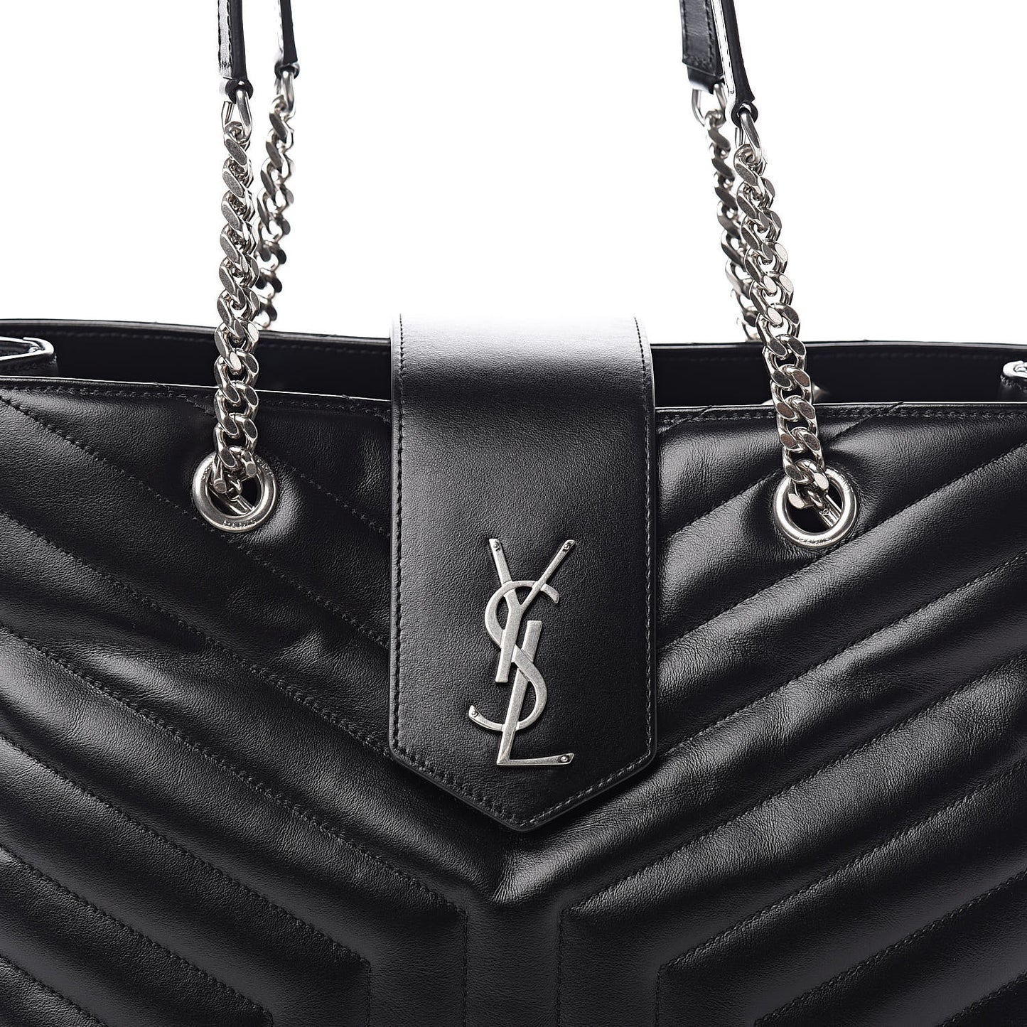 Calfskin Y Quilted Monogram Large Loulou Shopper Black