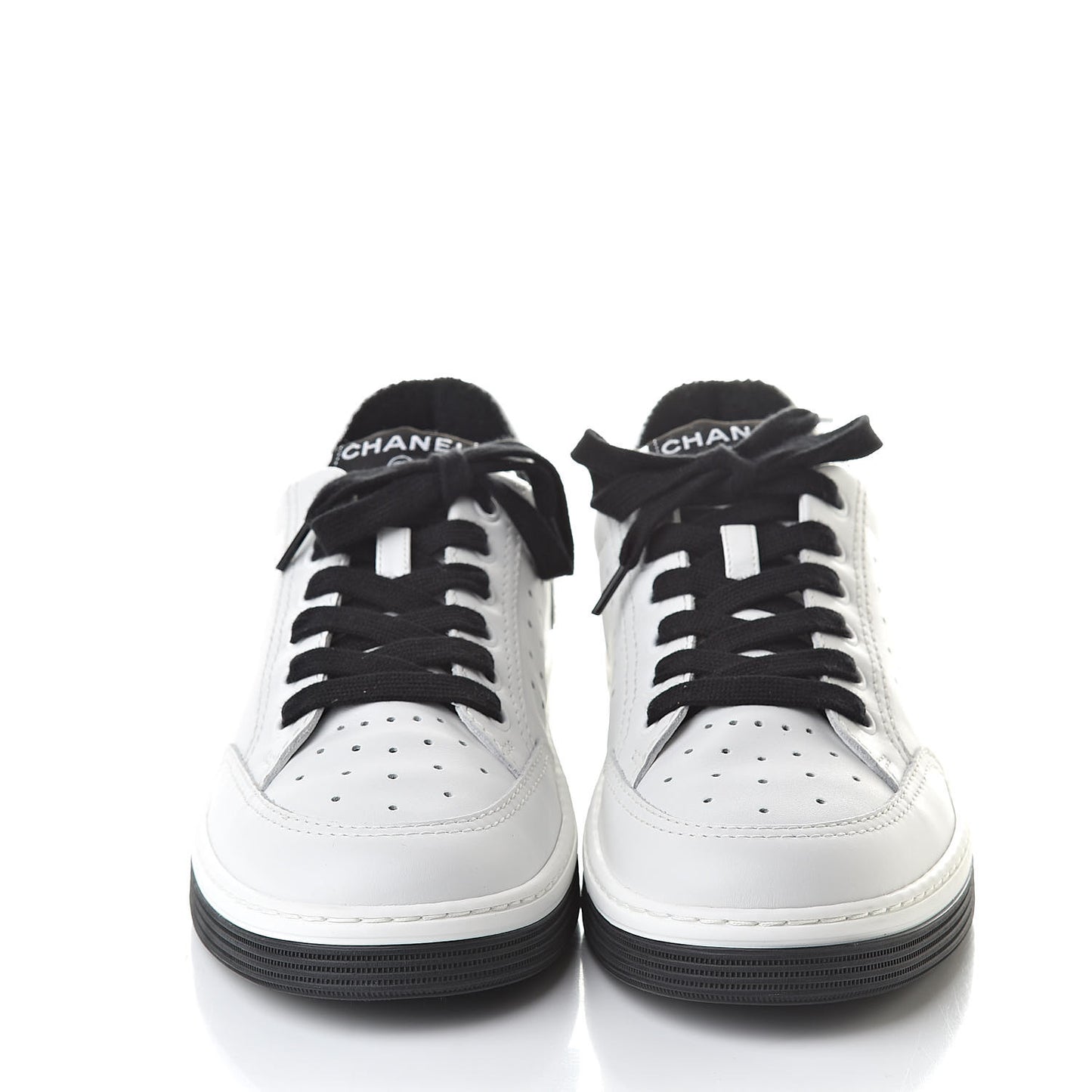 Calfskin Womens Logo Sneakers 39 Black White