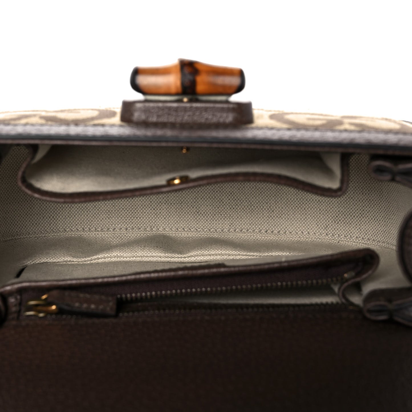 Monogram Jumbo GG Textured Dollar Calfskin Web Small Bamboo 1947 Top Handle Bag Camel Ebony New Acero