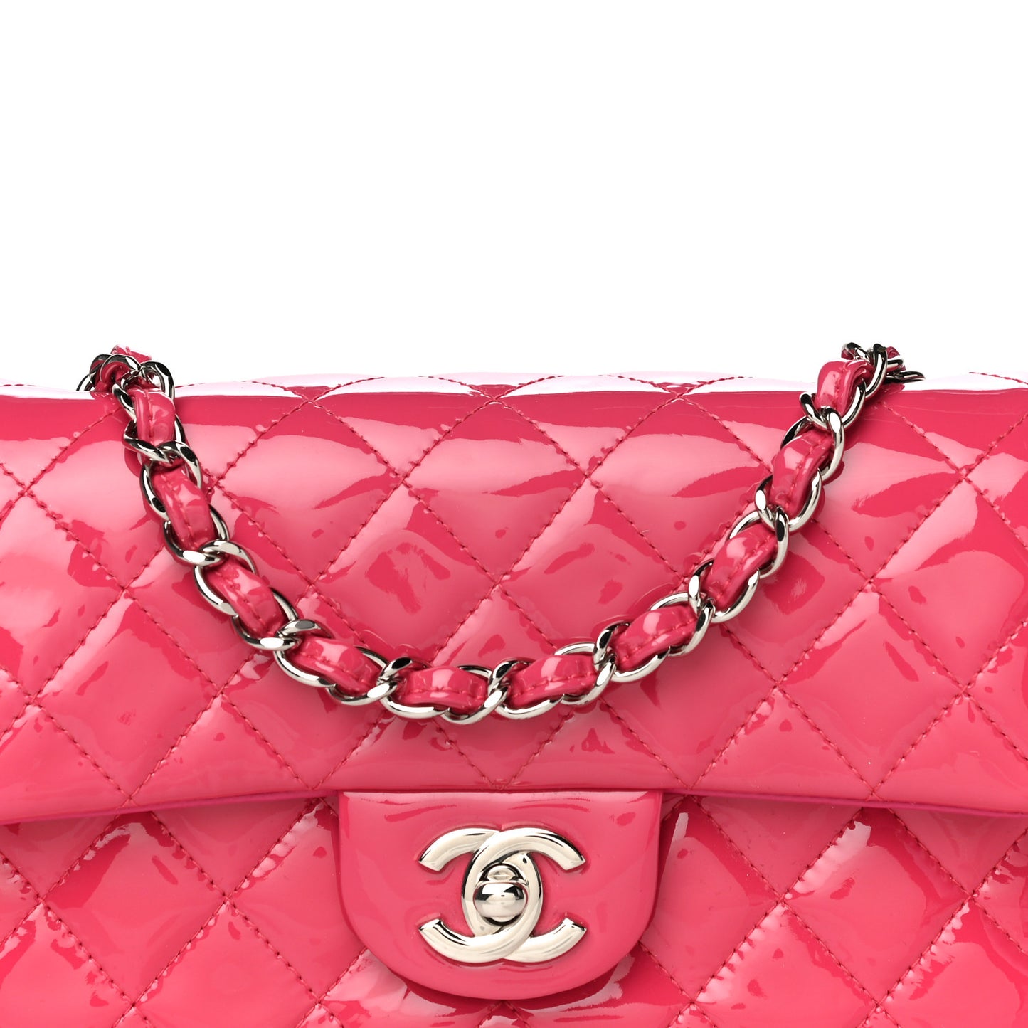 Patent Calfskin Quilted Mini Rectangular Flap Pink