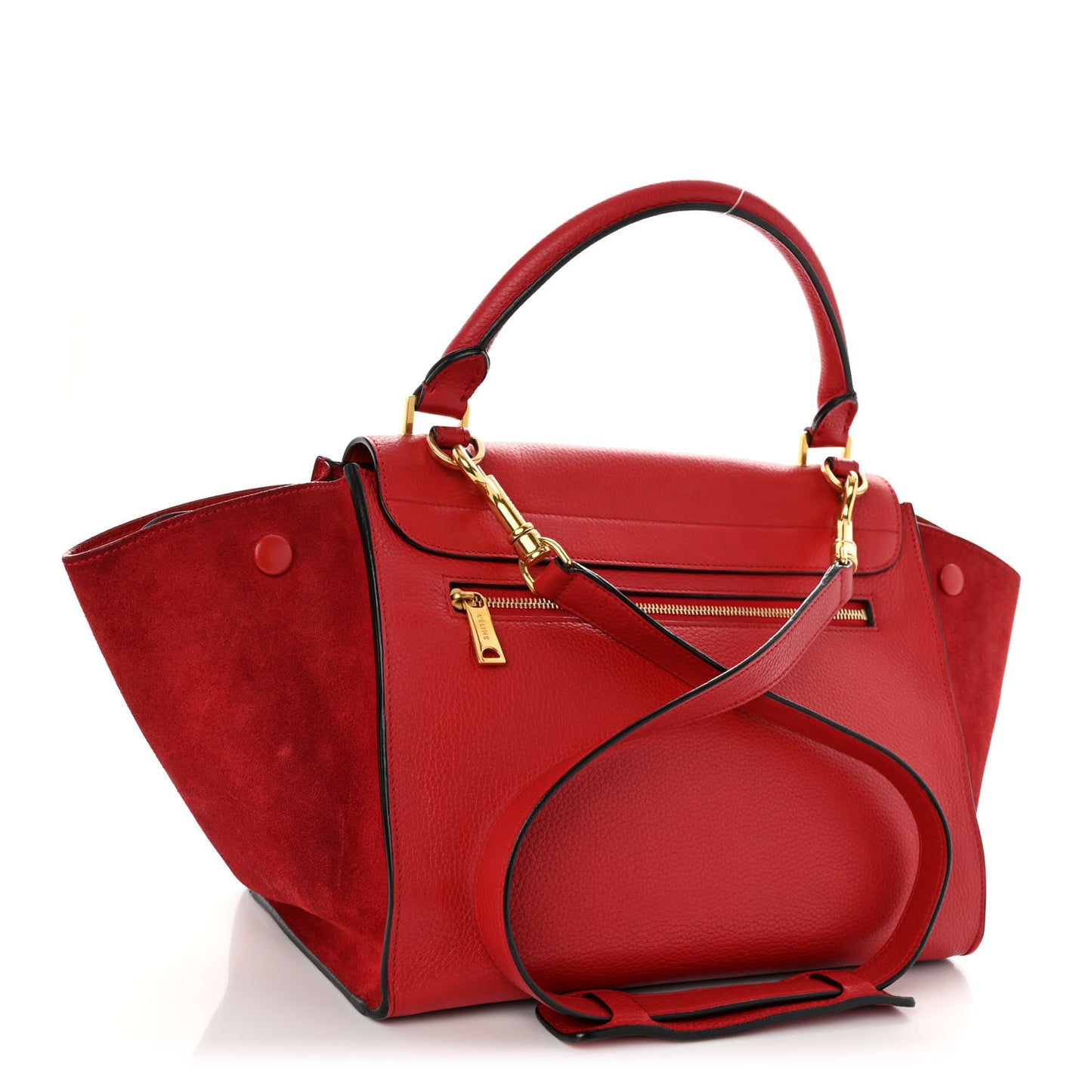 Drummed Calfskin Suede Small Trapeze Coquelicot