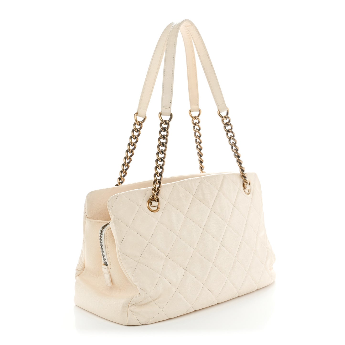 Calfskin Quilted Small CC Crown Tote Beige