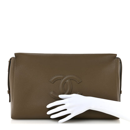 Chanel Grained Calfskin Large Zipped Pouch Dark Khaki 2 of 8