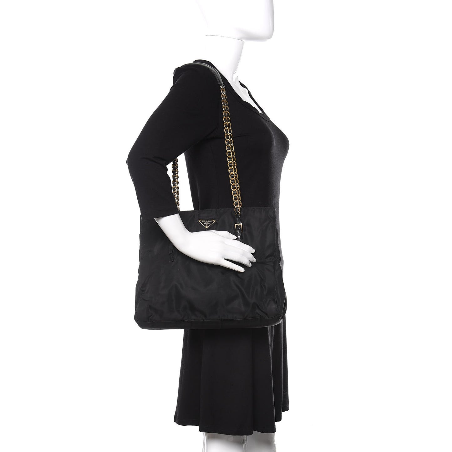 Tessuto Nylon Chain Shoulder Bag Black