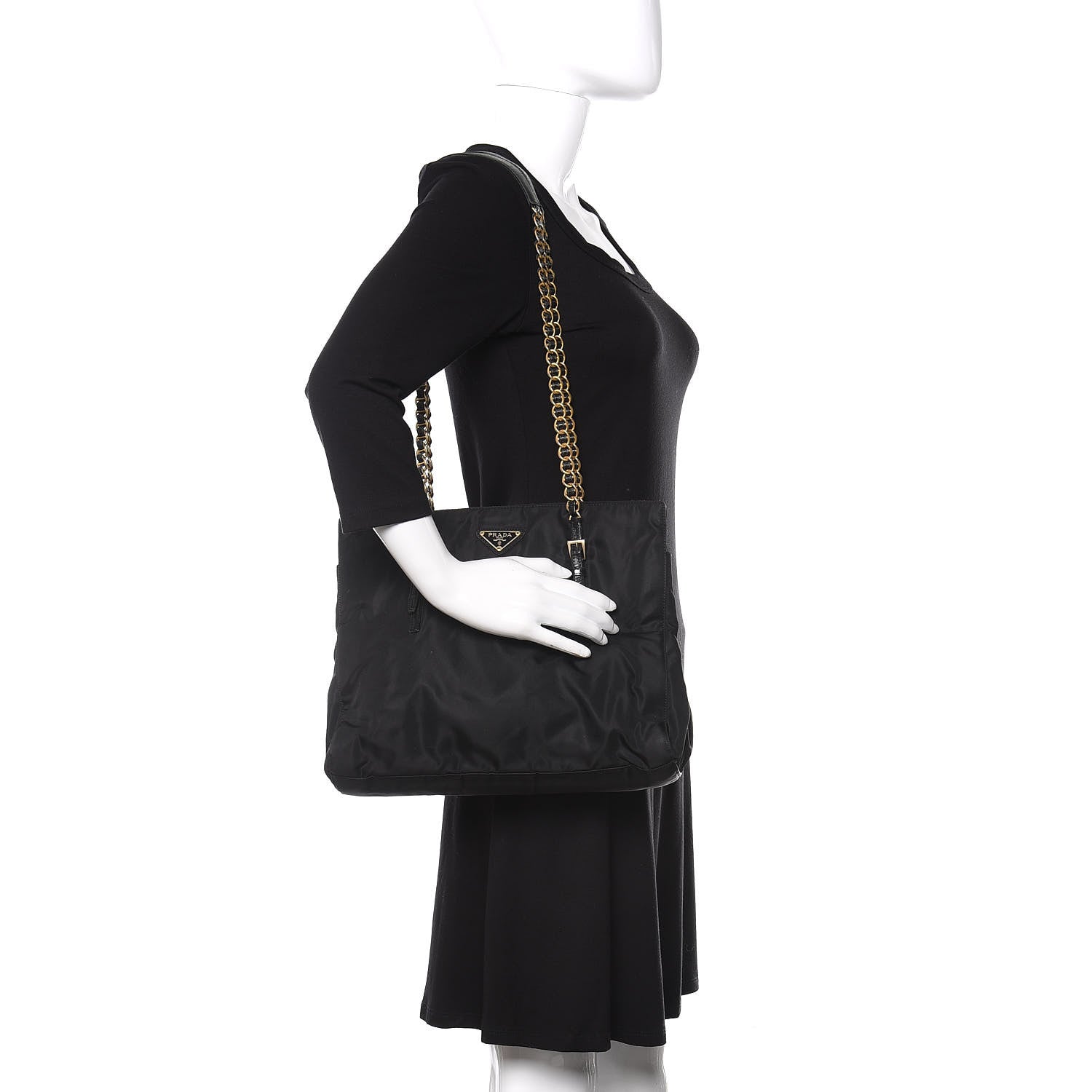 Prada Tessuto Nylon Chain Shoulder Bag Black 2 of 9